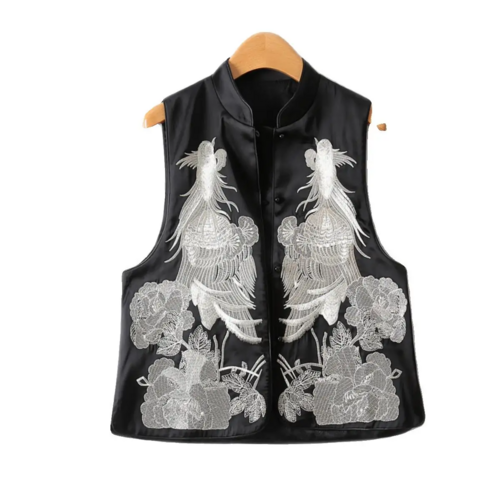 Vest For Women Chinese Style Disc Button Stand Collar Exquisite Craft