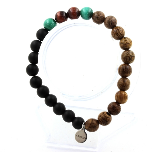 Malachite + red tiger's eye + Matte Black Onyx + Wood Bracelet 