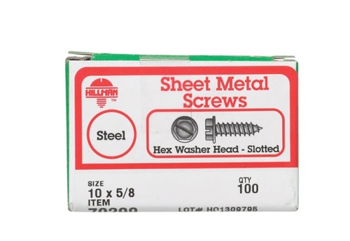 Hillman 70299 10 x 0.625 in. Hex Head Zinc Plated Sheet Metal Screw