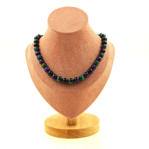 Green Tiger's Eye + Purple Tiger's Eye 8 mm beads necklace.