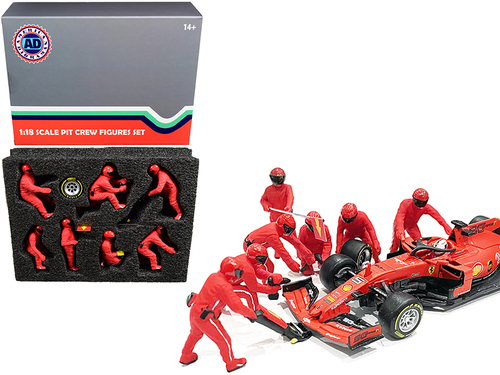 Formula One F1 Pit Crew 7 Figurine Set Team Red for 1/18 Scale Models