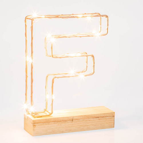 Light Up Letter F Wire Frame Copper Rose Gold Alphabet Light