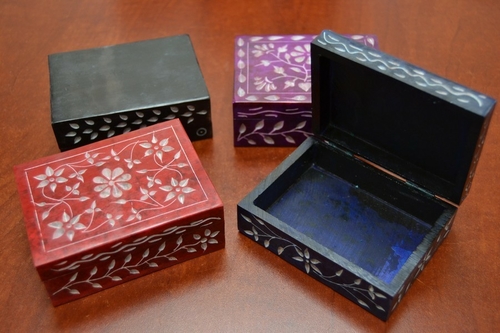 4 Pcs Handmade Carved Flower Soapstone Boxes