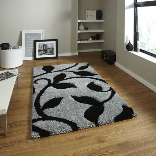 Leaf Designer Shaggy Carpet For Home II Living Room II Hall II Silver