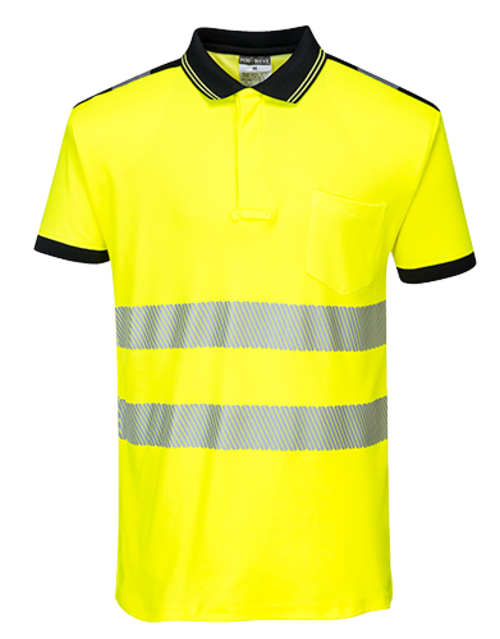 Portwest T180YBRM PW3 Hi-Vis Polo Short Sleeve Shirt, Yellow & Bla