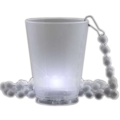 Blinkee LUWSGWBN Light Up White Shot Glass on White Beaded Necklaces