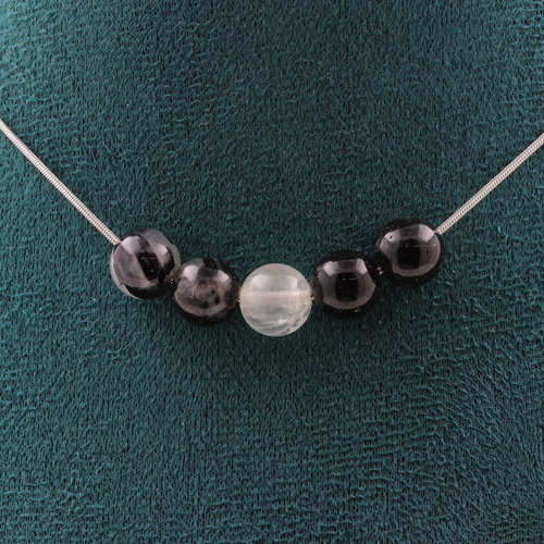 Black rutile Quartz 8 mm 5 beads necklace. 