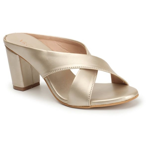 Women Criss-Cross Strap Chunky Heeled Sandals (Size-38) (Color-CREAM)