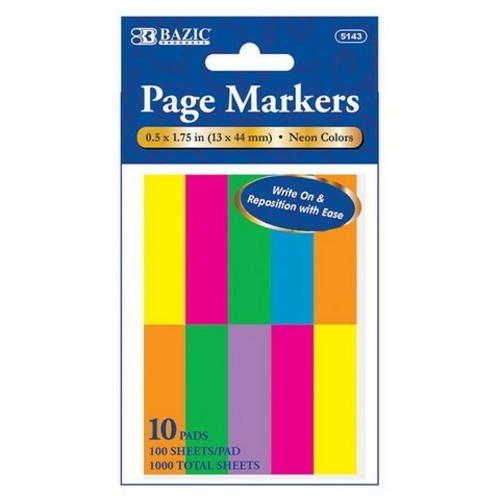 Bazic 5143    100 Ct. 0.5" X 1.75" Neon Page Marker (10/Pack