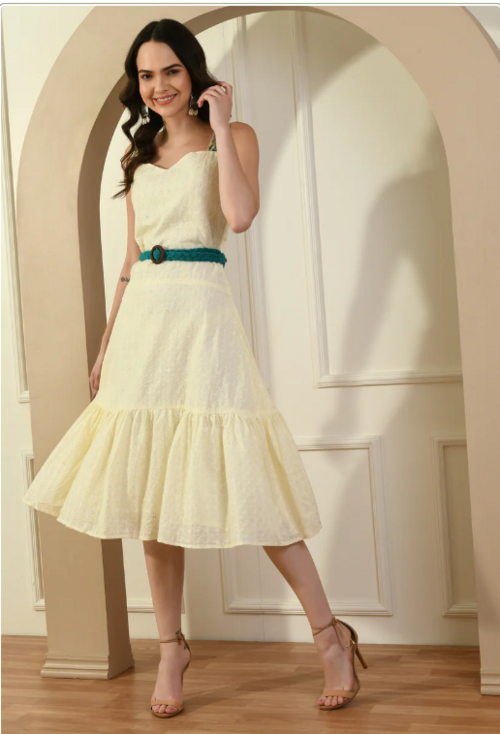 Off White EMBROIDERED BELT HAKOBA DRESS (Size M)