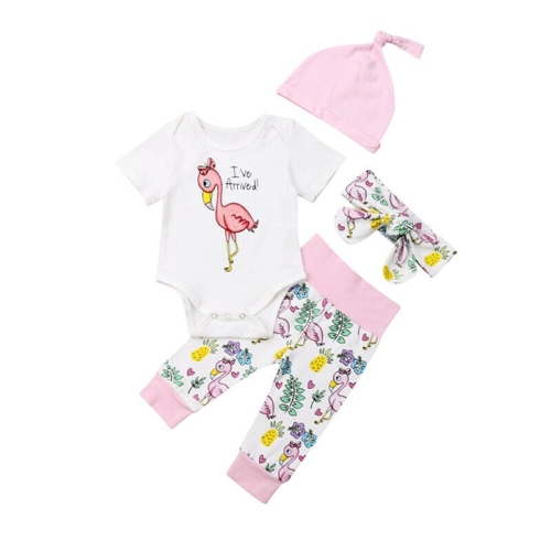 Newborn Baby Girl Flamingo Clothing Sets 4Pcs