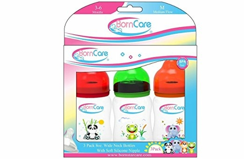 BornCare BCWS-163-2 8oz 250ml Wide Neck Feeding Bottle with Silicone N
