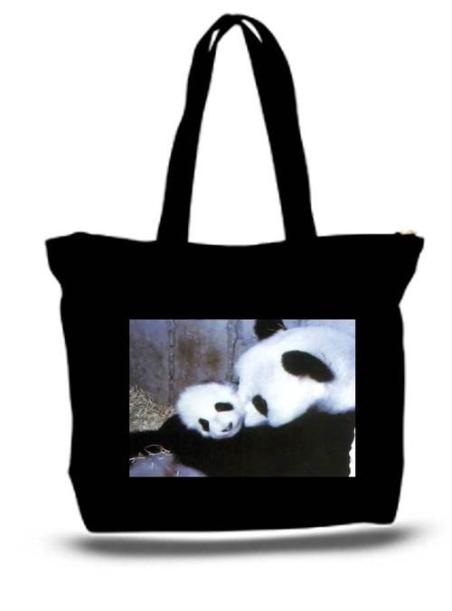 Panda Bear And Her Cub Large Tote Grocery & Stuff Bag