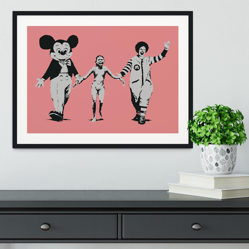 Banksy Mickey and Ronald Red Framed Print