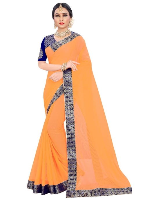 Generic Women's Chiffon Saree (Orange, 5-6 Mtrs)