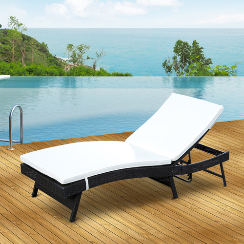 Outsunny Adjustable Patio Pool Wicker Chaise Lounge Rattan Furniture