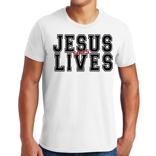 Mens Graphic T-shirt Jesus Saves Lives Black Red Illustration