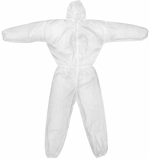 White SMS Overalls 50 gsm Medium /w Hood, Elastic Cuffs & Ankles,