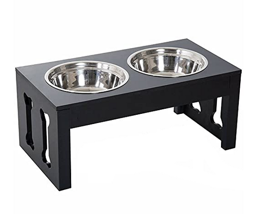 Sabri SHOPE Wooden Elevated Dog Feeder Stand with Dual Stainless Steel