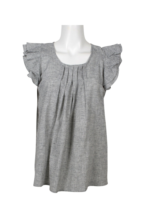 Westbound Scoop Neck Ruffled Sleeve Pleated Linen Top