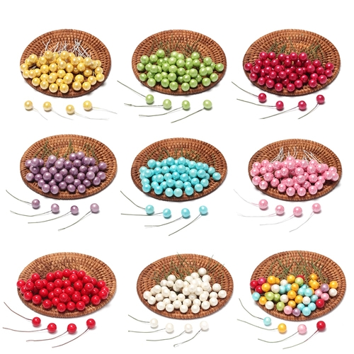 20pcs Artificial Flower Fruit Stamens Cherry Pearl