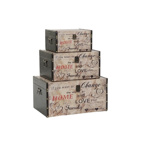 Set of decorative boxes DKD Home Decor Brown Black Red Beige MDF Wood