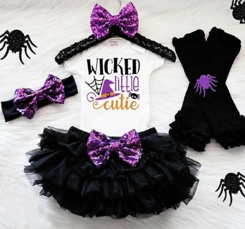 4PCS toddler girl fall clothes Halloween Print