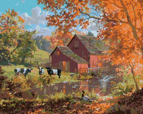 Paint by Numbers - COWS AND DUCKS BY THE LAKE ON THE FARM (ABRAHAM
