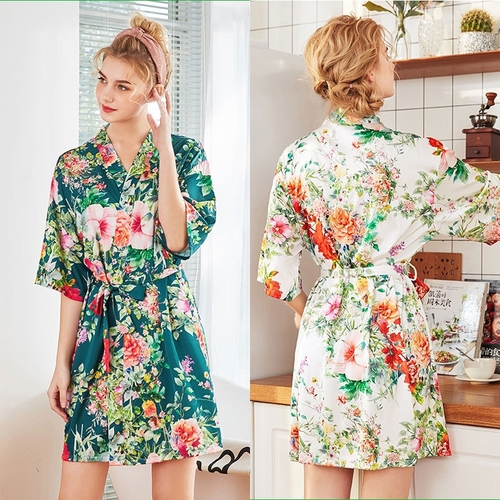 Silk Robe Kimono Feminino Flower Printing