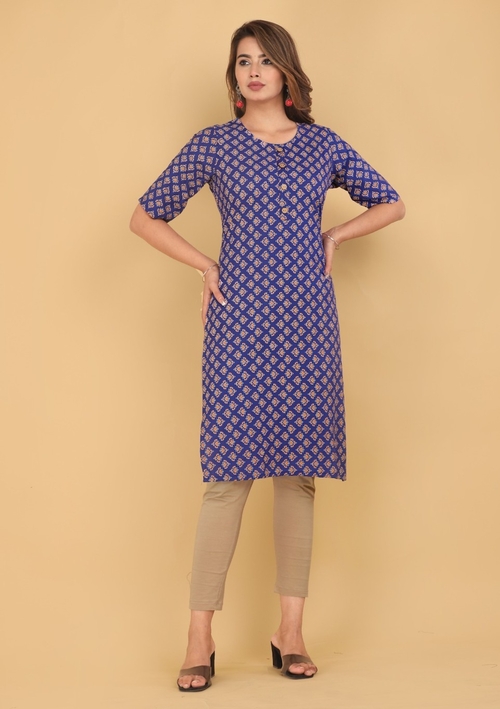 Cotton Fabric Notch Collar Full Sleeve Kurta with Pant for Woman