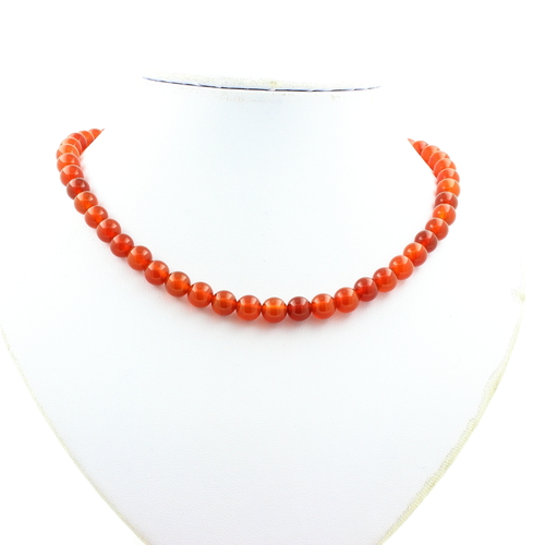 Carnelian from Uruguay 8 mm bead necklace stainless steel chain