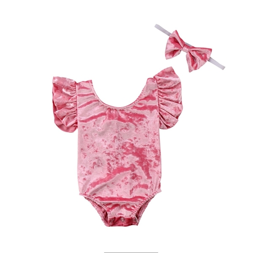 Charming Velvet 2Pcs Newborn Baby Girls Pink