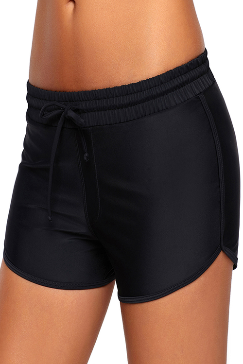 Black Elastic Waist Board Shorts for Women