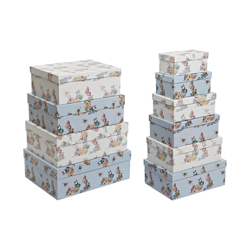 Set of Stackable Organising Boxes DKD Home Decor Blue White Flowers