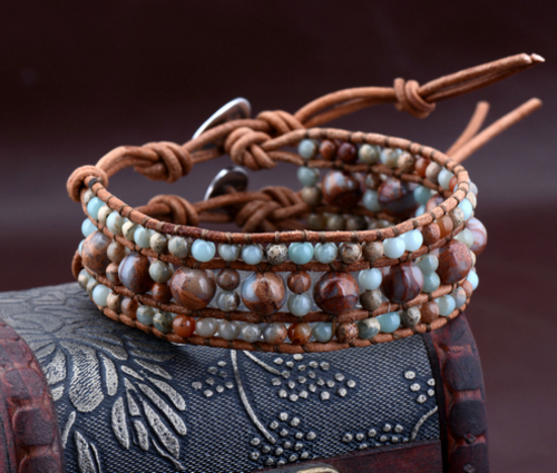 Bohemia 3 Row Natural Stone Handmade Leather Wrap