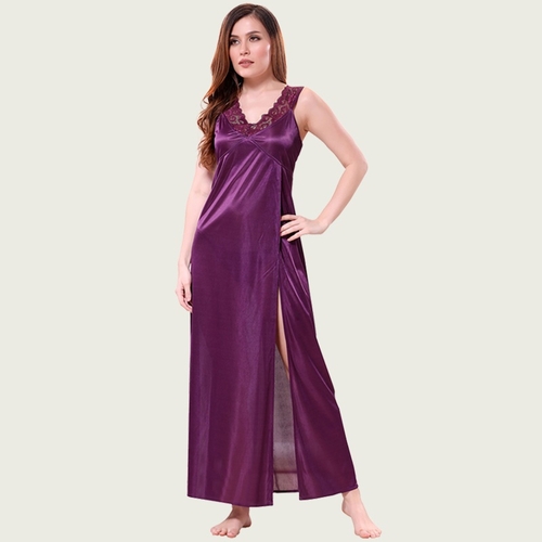 Purple Satin Fancy Nighty (SIZE-M)