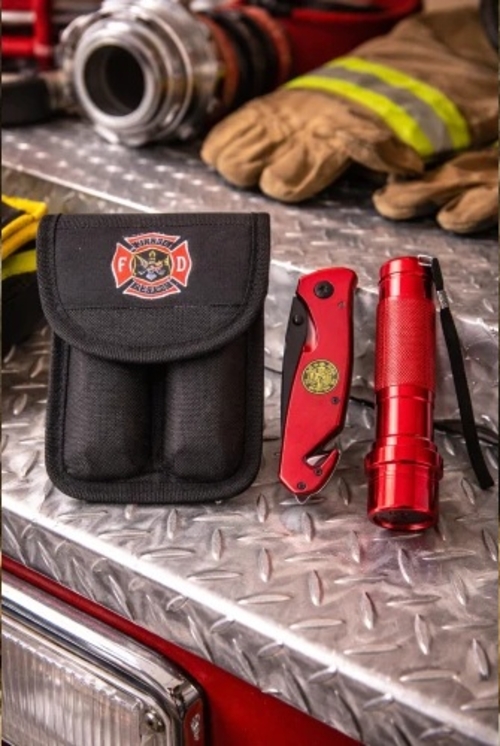 Survival Knife and Flashlight Set - Red Finish - Firefighter - LED
