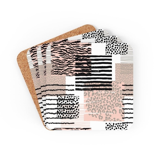 Corkwood Coaster 4 Piece Set - Pastel Geometric Style Coasters