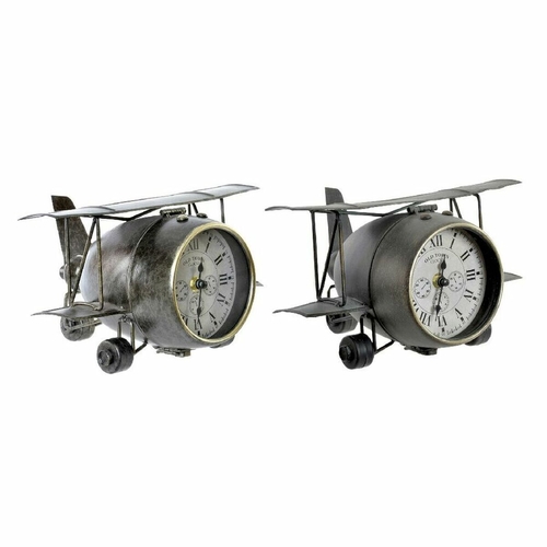 Table clock DKD Home Decor 26 x 21 x 15 cm Aeroplane Crystal Grey