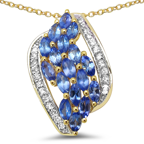 14K Yellow Gold Plated 1.41 Carat Genuine Tanzanite & White Topaz .925