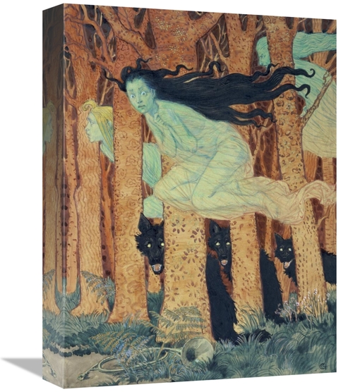 Global Gallery GCS-282144-16-142 16 in. Three Women & Three Wolves Art