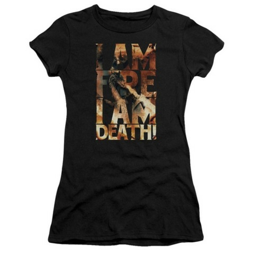 Trevco Hobbit-I Am Fire Short Sleeve Junior Sheer Tee- Black - Large