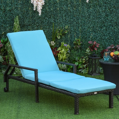 Outsunny Outdoor PE Rattan Wicker Sun Chaise Lounger Recliner Garden