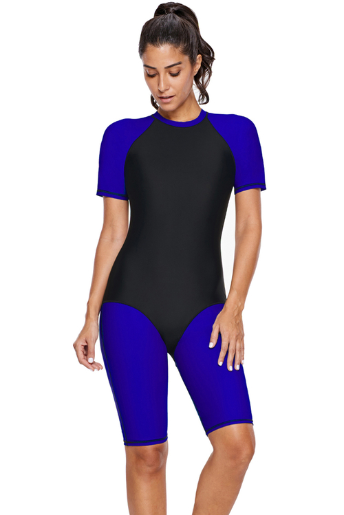 Blue Black Colorblock Surfing Sport Suit