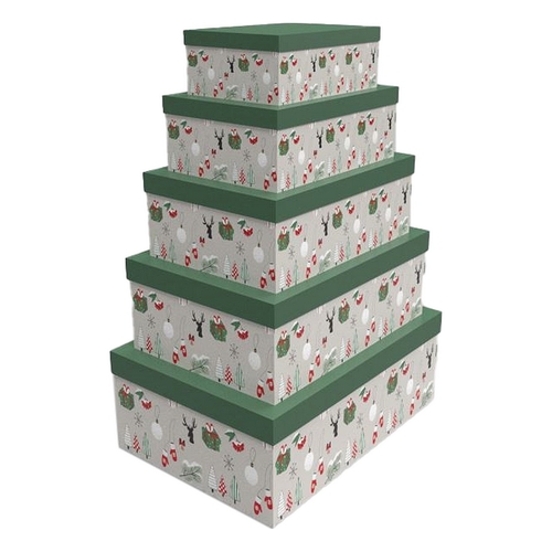 Set of Stackable Organising Boxes DKD Home Decor Green Grey Cardboard