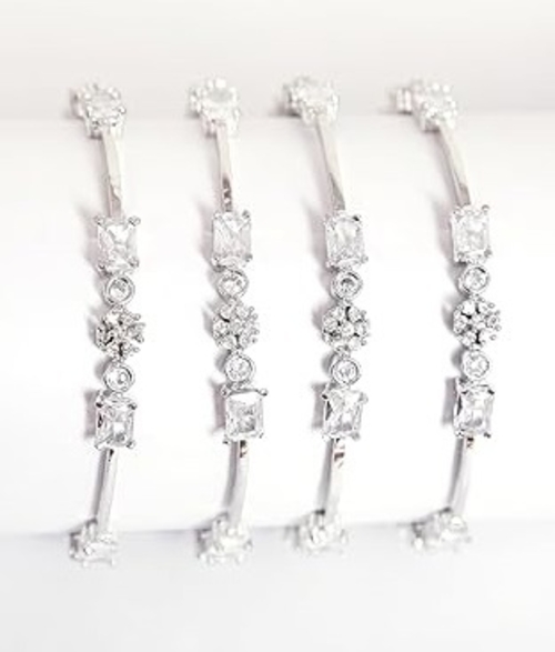 Rhodium Polish Diamond Bangles Set of 4