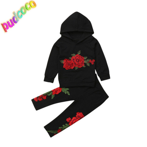 Embroidery Toddler Girl Flower Hoodies Tops