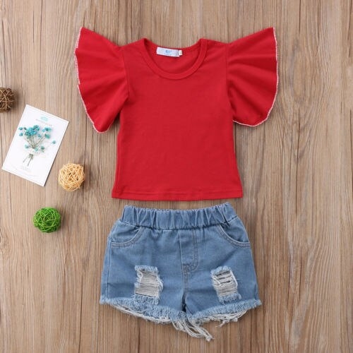 Toddler Kids Baby Girls Tops T shirt Denim Pants