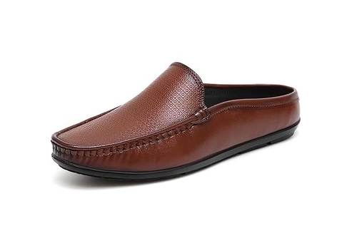 Men's Genuine Leather Back Open Loafers (Size-UK-7 (Color-TAN)