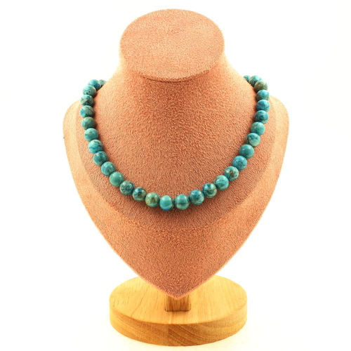 Turquoise from South Africa 8 mm beads necklace. Stainless steel chain